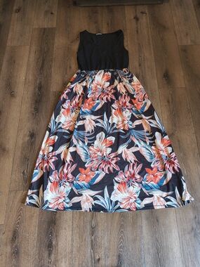 Floral Print Black Tank Maxi Dress